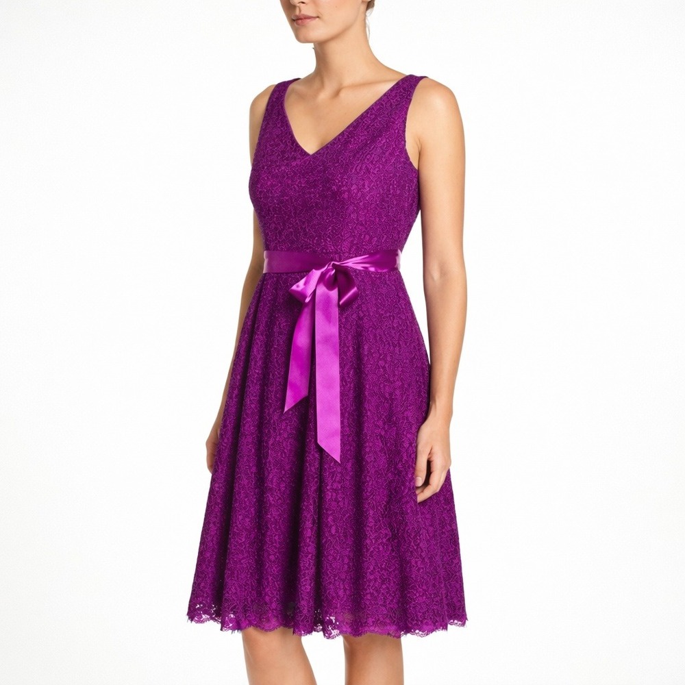 ADRIANNA PAPELL Fit and Flare Lace Midi Dress. Size 4